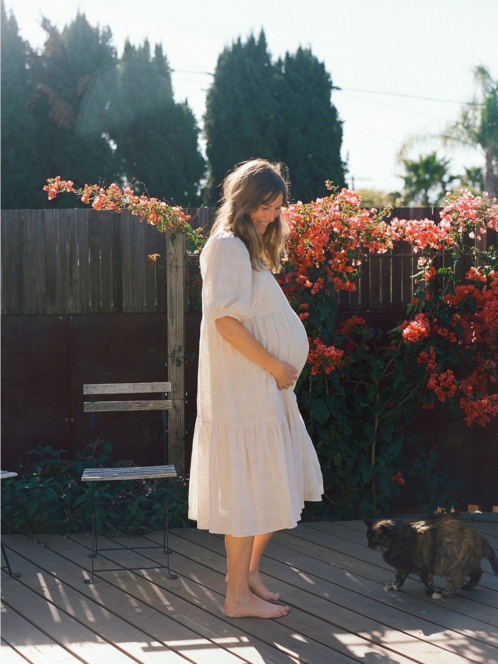 Mango Cream Tiered Puff Sleeve Dress